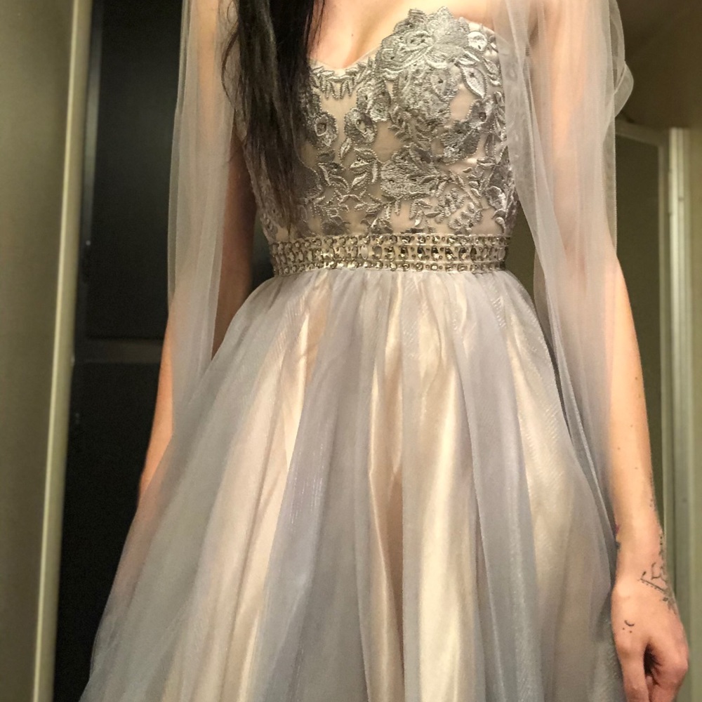 Champagne/grey homecoming dress